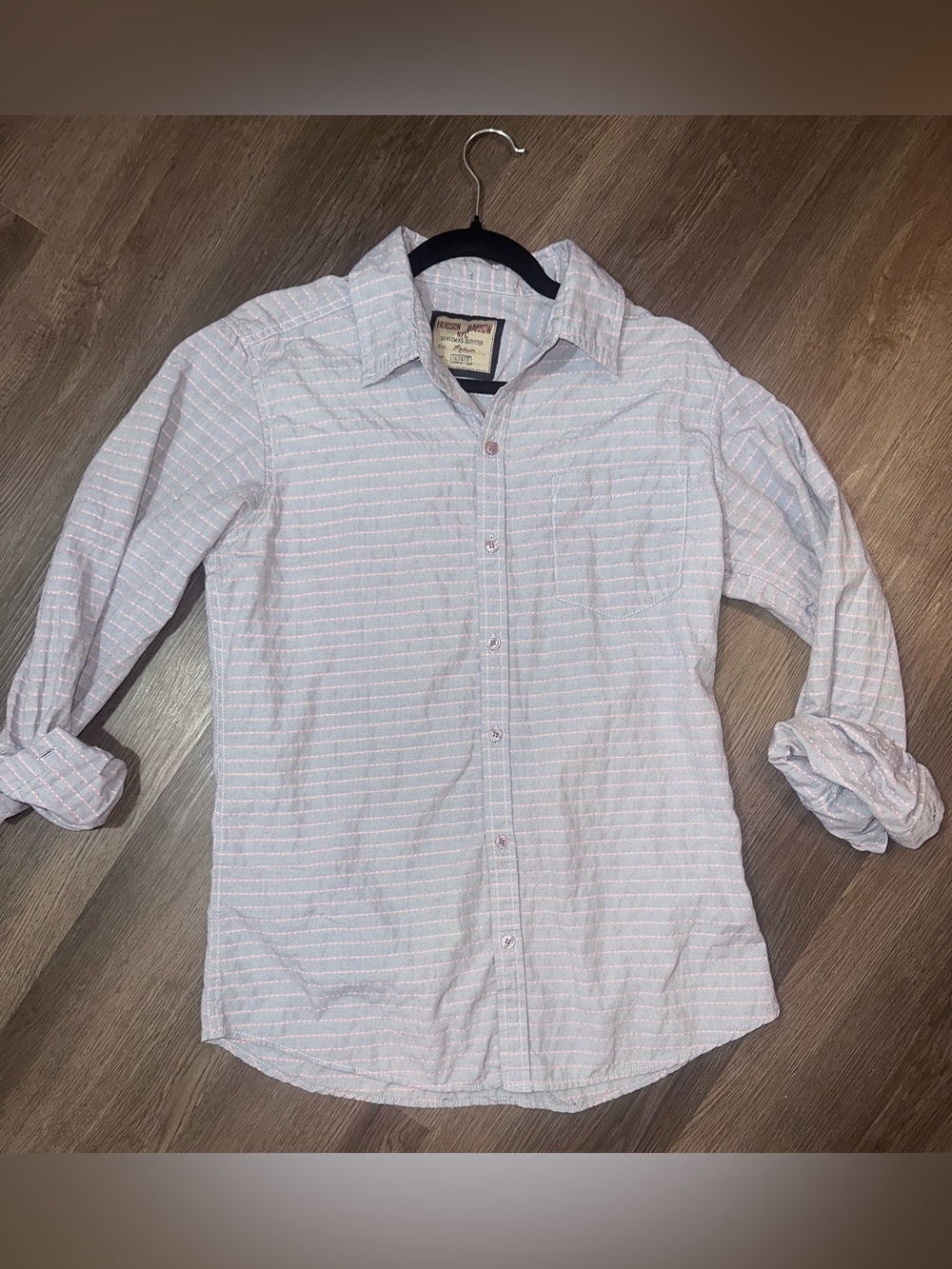 Hudson Barrow Periwinkle Blue Button Down Shirt Medium | Textured Pink Stripe |